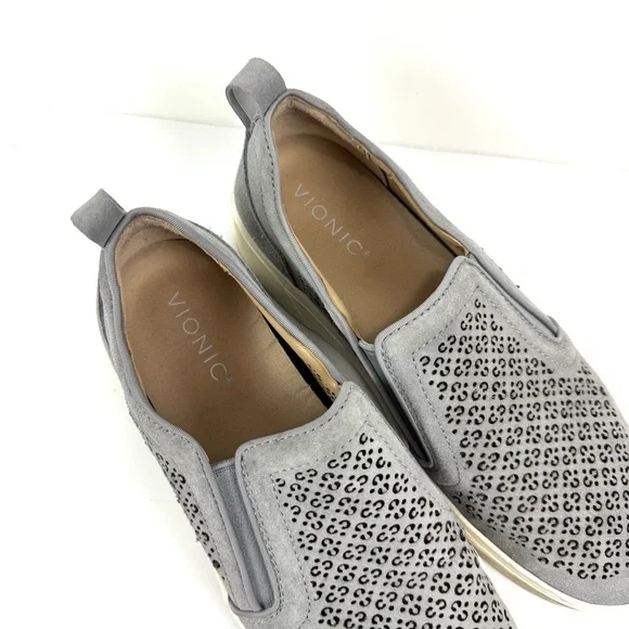 Vionic Kimmie Perforated Gray Suede Slip On Sneakers Shoes Women’s 8 Orthopedic - Picture 6 of 7